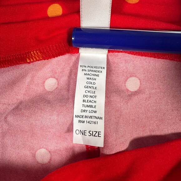 LuLaRoe Leggings Red Solid Orange Polka Dots Spots One Size OS - Picture 4 of 6
